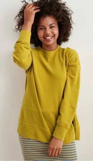 Aerie Oversized Crewneck Golden Mustard Yellow Tunic Sweater Size Large thumbnail 1