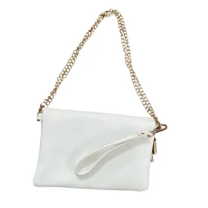 White Convertible Clutch Crossbody Bag Gold Chain Strap Wristlet‎ Purse thumbnail 3