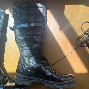 Aquatalia Black Quilted Patent Leather Boots Lug Sole Buckle‎ Detail Size 8 thumbnail 2