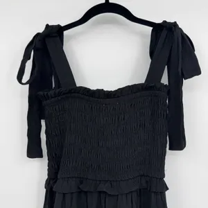 Love Tree Smocked Tie Strap Tiered Maxi Dress Black Boho Cottagecore Festival SM thumbnail 4