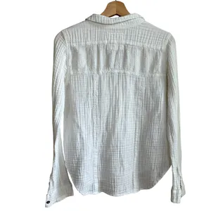 We The Free Gauze Button Down Shirt Medium White Womens Cotton Boho Top FLAW thumbnail 7