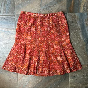 Etcetera Orange Silk Pattern A-Line Skirt Women’s Size 12 thumbnail 4