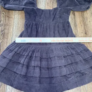 American Eagle Brown Corduroy Mini Dress Puff Sleeve Tiered Ruffle XXS Western thumbnail 5