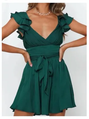 Hello Molly Forest Green Ruffle Wrap Mini Dress NWT size 4 Homecoming thumbnail 1