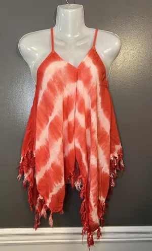 Mimi Shirt Womens Large Red White Tie Dye Cami Tassel Fringe Handkerchief Boho thumbnail 1