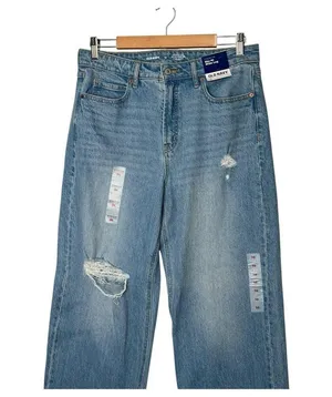 New Old Jeans Navy Womens 10 Extra High Rise Sky Hi Wide Leg Raw Hem Light Blue thumbnail 6