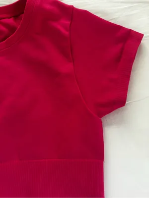Offline by Aerie Pink Seamless Cropped Crew Neck Athletic Tee Stretch S thumbnail 9