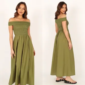 Petal & Pup Tessa Off Shoulder Midi Dress in Green thumbnail 3