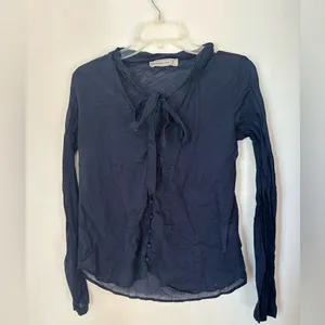 Abercrombie & Fitch Cotton Voile Bow Tie Button Down Top Medium Navy thumbnail 8