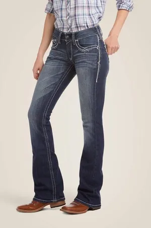 ARIAT R.E.A.L. Womens' Mid Rise Stretch Entwined Boot Cut Jean Sz 28R Marine thumbnail 1