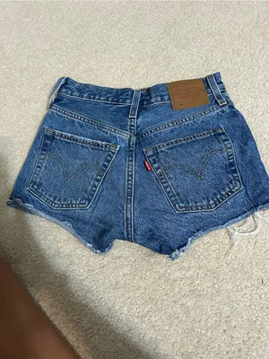 Levi's Distressed High-Waist Denim Shorts - Blue thumbnail 2