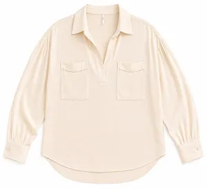 Free People Women’s Small Ivory Oversized Satin Utility Blouse Pocket Top thumbnail 2