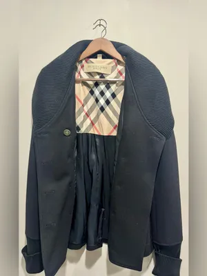 Burberry Brit Black Wool Blend Peacoat Rib Knit Collar Jacket thumbnail 4