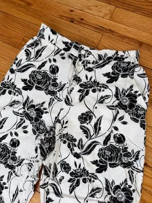 Marc New York Linen Buttons Black & White Floral Wide-Leg Pants Sz M coastal thumbnail 4