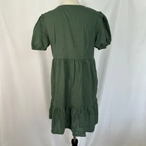 Honey Button Front Dress Puff‎ Sleeve Tiered Hem Casual Green Women's Large thumbnail 5
