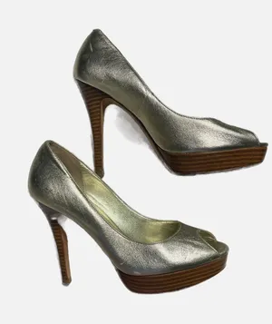Cole Haan Peep Toe Pumps Womens 8.5B Gold Metallic Nike Air Platform Heels Party thumbnail 1
