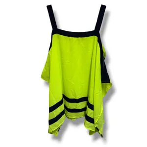 Double Zero Neon Yellow Open‎ Side Draped Tank Colorblock Festival Top S thumbnail 2