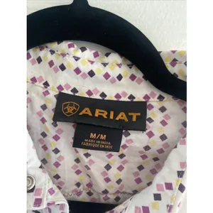 Ariat Western Pearl Snap Shirt Womens M Purple Yellow Diamond Print Cotton Top thumbnail 6