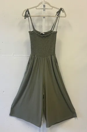 Jack by BB Dakota Olive Green‎ Smocked Wide Leg Jumpsuit Small JJ108177 thumbnail 1