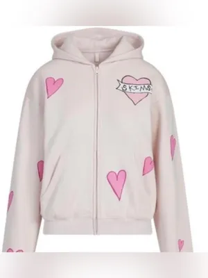 E.D (Clst) Cotton Fleece Classic Zip up hoodie | Barely Pink Heart | Size Large. thumbnail 5