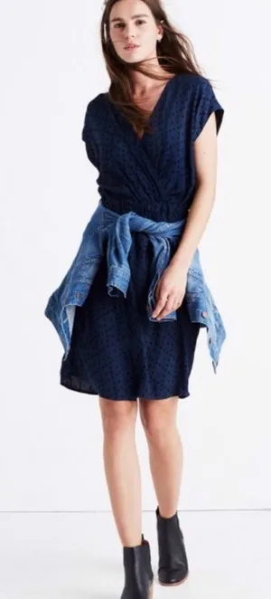 Madewell Navy Blue Wrap-Front Draped‎ Mini Dress in Brushstroke Diamond Size XS thumbnail 1