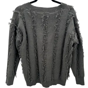 Women's Charcoal Green Boho Grunge Fringe Detail Wool Blend Sweater Size Large‎ thumbnail 2
