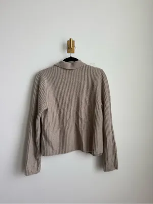 Abercrombie & Fitch Taupe Ribbed Knit Collared Pearl Button Cardigan Size S thumbnail 8