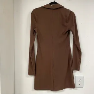 AFRM Brown Ribbed Long Sleeve Button Down Shirt Dress Mini Womens S Preppy Fall thumbnail 10