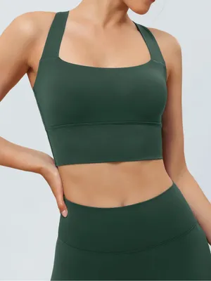 Berlook Activewear Dark Green Twist X-Cross Sports Bra - Light Support thumbnail 3