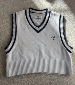 TNA Aritzia V-Neck Knit Vest with Navy Stripe Trim thumbnail 1