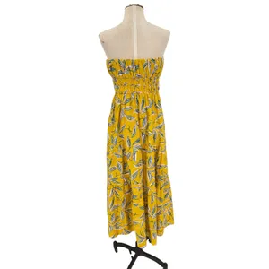 Anthropologie Somerset Strapless Maxi Dress Yellow Floral Tiered Size Small thumbnail 6