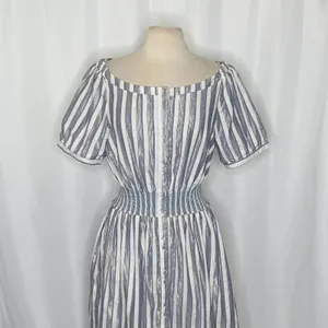 Anthropologie SEEN WORN KEPT Jenna Lurex Stripe Dress Blue White‎ Midi Size 12 thumbnail 3