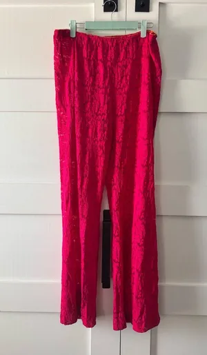 Free People Bright Pink Wide Leg Lace Pants thumbnail 1