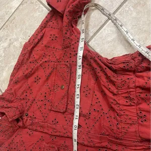 Free People Set The Tone Eyelet Long Sleeve Jumpsuit Terracotta Red Women's Sz 4 thumbnail 7