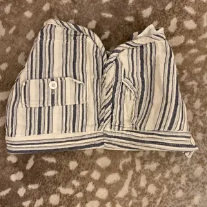 Free People Night Moved Striped Shorts Mid Rise Button Fly White Blue Si… thumbnail 9