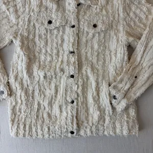 Pilcro Fluffy Corduroy Trucker Jacket Womens Large Cream Frayed Fringe NWOT thumbnail 8