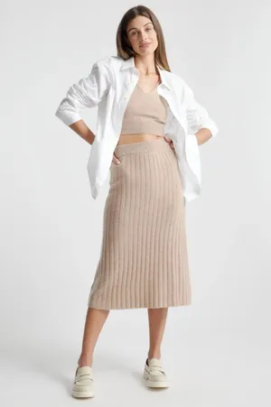 Quince Skirt Midi Cashmere Skirt Tan (oatmeal) XS thumbnail 1