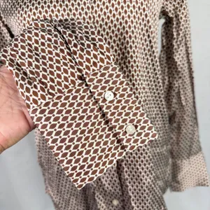 Abercrombie & Fitch Button Up Shirt Womens Small Geometric Satin Brown Office thumbnail 3