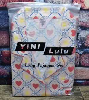 Yini Lulu Women Long Pajamas Set Hearts Stars Floral Print Sleepwear Large NEW thumbnail 1
