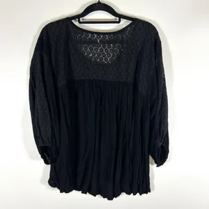 Free‎ People Women Moon River Peasant Crochet Top Size M Festival Boho Black thumbnail 6