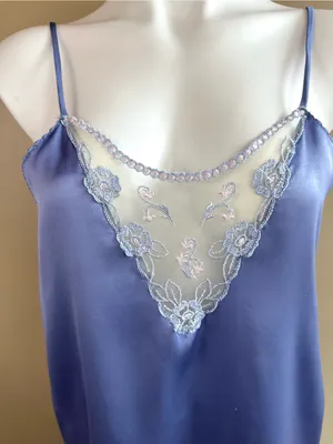 Vtg Cinema Etoile Purple Satin Chemise Slip Dress Floral Embroidered S 80s 90s thumbnail 3