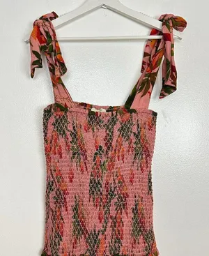 FARM RIO Mango Trees Smocked Bodice Midi Dress in Mango Trees Pink Size Small thumbnail 7