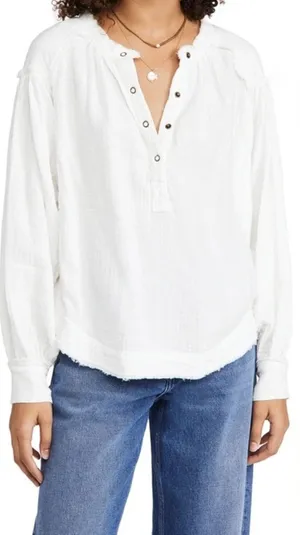 NWT Free People Beach Day Pullover In Ivory Oversized‎ Gauze Cotton White thumbnail 1