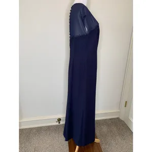 Donna Morgan Navy Blue Formal Maxi Dress Sz 10 Sheer Neckline thumbnail 4