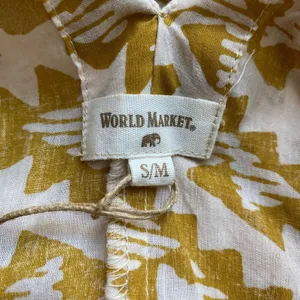 World Market Cotton Boho Beachy Relaxed Sharkbite Hem Midi Dress S/M Yellow thumbnail 9