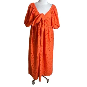 Eloquii‎ Eyelet Tie Front Maxi Dress Sz 14 Orange thumbnail 2
