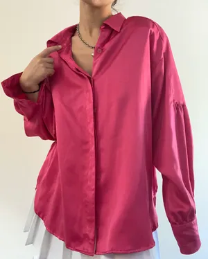 The Vintage Shop Pink Silk Vintage Blouse Button Down thumbnail 4