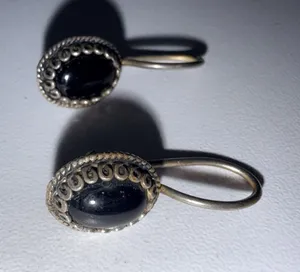 Vintage Navajo‎ Onyx Sterling Silver Earrings Women Gift 925 Western thumbnail 1