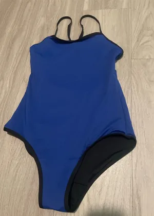 Blue One-Piece Swimsuit with Black Trim thumbnail 1