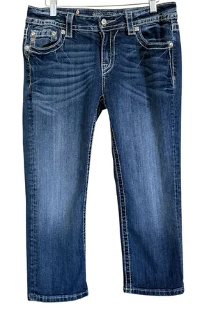 Miss Me Mid Rise Cuffed Capri Jeans Size 30 Angel Wings Embellished MP6377P thumbnail 1